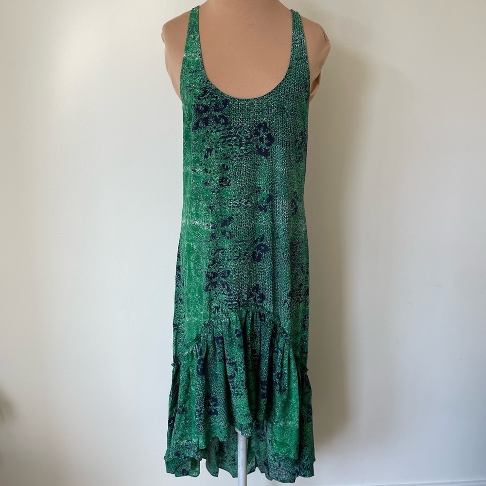 Gryphon Green Abstract Floral Print Francesca Cross Back High Low Dress NWT Sz S
